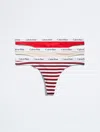 Calvin Klein Women's Carousel Logo Cotton 3-pack Thong In Exact Stripe / Tapioca / Red Carpet