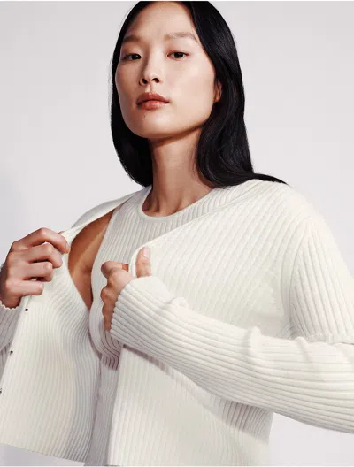 Calvin Klein Women's Cashmere 2-in-1 Cardigan Set In Chalk