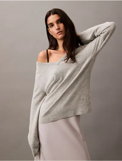 Calvin Klein Women's Cashmere V-neck Sweater In Light Heather Gray