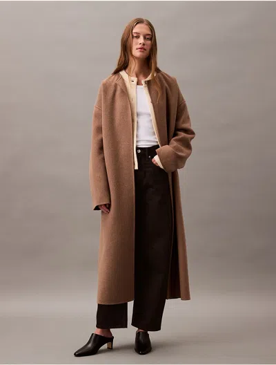 Calvin Klein Women's Cashmere Wool Blend Wrap Coat In Spiced Plum Melange