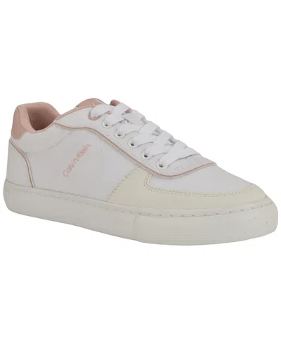 Calvin Klein Women's Caspian Denim Round Toe Lace-up Sneakers In White