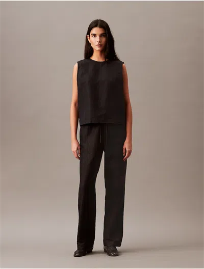 Calvin Klein Women's Casual Linen Blend Pull-on Pants In Black