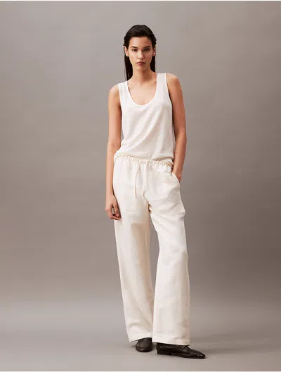 Calvin Klein Women's Casual Linen Blend Pull-on Pants In White