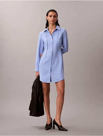 Calvin Klein Women's Casual Twill Mini Shirt Dress In Blue