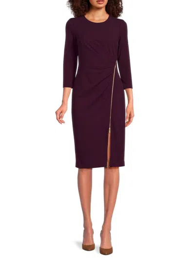 Calvin Klein Women's Chain Accent Knee Length Sheath Dress In Aubergine