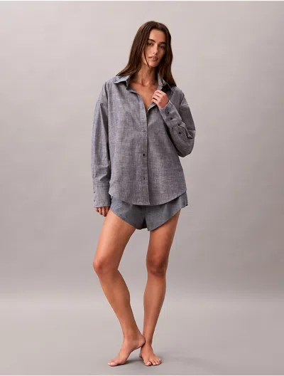 Calvin Klein Women's Chambray Button-down Sleep Shirt In Gray