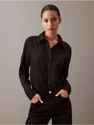 Calvin Klein Women's Chambray Classic Button-down Shirt In Echo Black