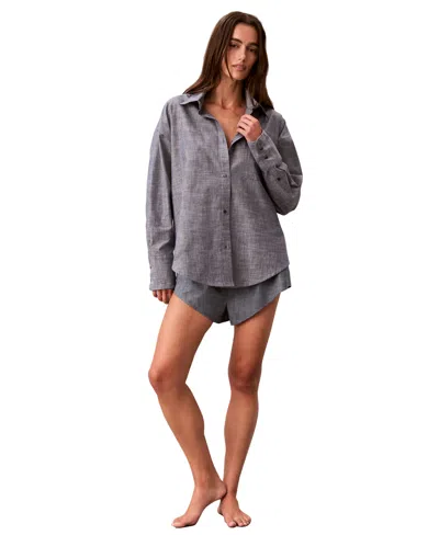 Calvin Klein Women's Chambray Button-down Sleep Shirt In Gray