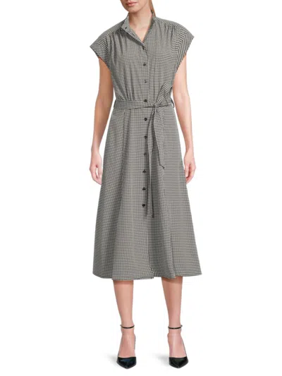 Calvin Klein Women's Checked Belted Midi Shirtdress In Black White