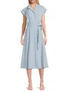 Calvin Klein Women's Checked Belted Midi Shirtdress In Blue White