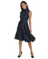 Calvin Klein Women's Checkered Shimmering Tiered A-line Midi Dress In Indigo
