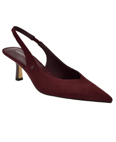 Calvin Klein Women's Chellie Kitten Heel Slingback Dress Pumps In Burgundy