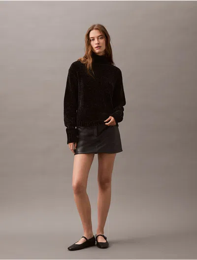 Calvin Klein Women's Chenille Relaxed Turtleneck Sweater In Black Beauty