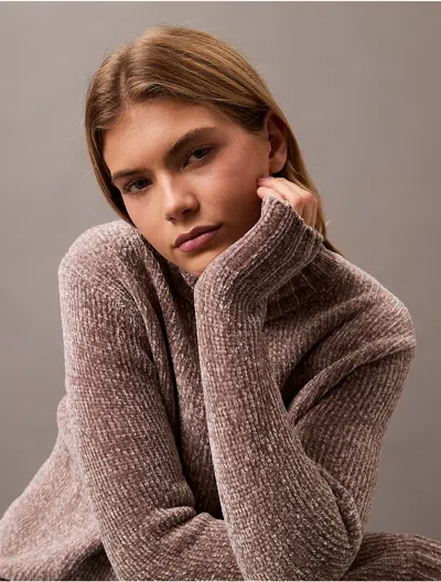 Calvin Klein Women's Chenille Relaxed Turtleneck Sweater In Cinder