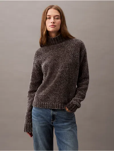 Calvin Klein Women's Chenille Relaxed Turtleneck Sweater In Endless Gray