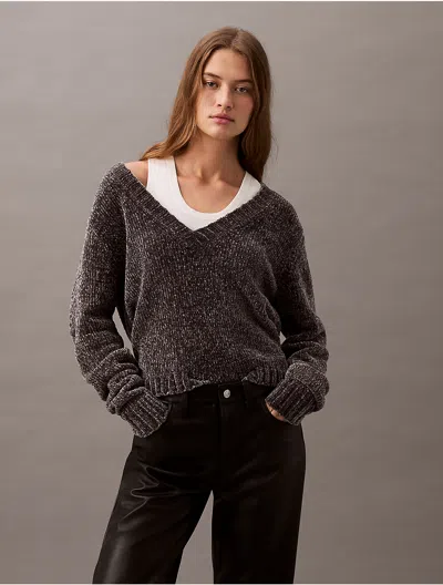 CALVIN KLEIN WOMEN'S CHENILLE RELAXED V-NECK SWEATER