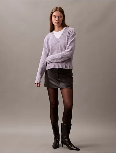 Calvin Klein Women's Chenille Relaxed V-neck Sweater In Lilac