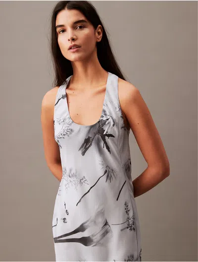 Calvin Klein Women's Chiffon Botanic Print T-back Maxi Dress In Antique