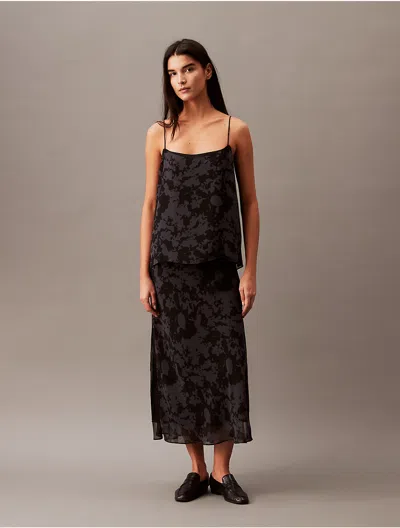 Calvin Klein Women's Chiffon Botanic Print Tank Top In Black Beauty