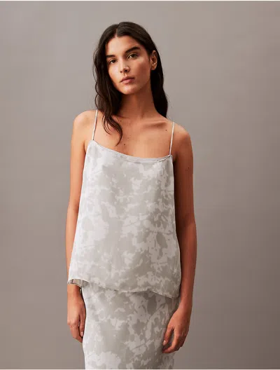 Calvin Klein Women's Chiffon Botanic Print Tank Top In Grey Floral