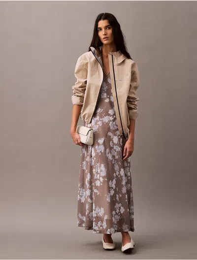 Calvin Klein Women's Chiffon Floral Printed V-neck Dress In Sleet