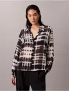Calvin Klein Women's Chiffon Printed Classic Button-down Shirt In Multi
