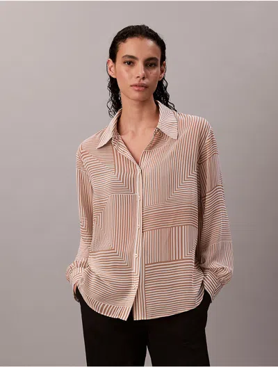 Calvin Klein Women's Chiffon Printed Classic Button-down Shirt In Neutral