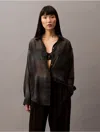 Calvin Klein Women's Chiffon Printed Relaxed Button-down Shirt In Black Beauty