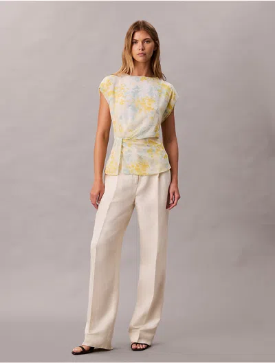 Calvin Klein Women's Chiffon Printed Twist Front Blouse In Multi