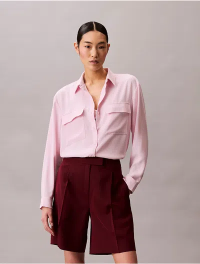 Calvin Klein Women's Chiffon Relaxed Button-down Shirt In Pink