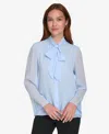 Calvin Klein Women's Long Sleeve Tie-neck Chiffon Blouse In Sky