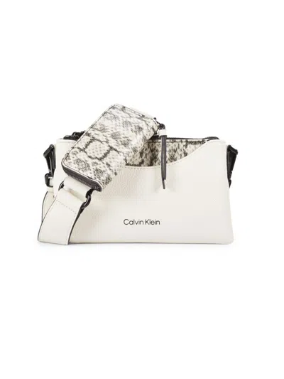 Calvin Klein Women's Chrome Faux Leather Crossbody Bag In White