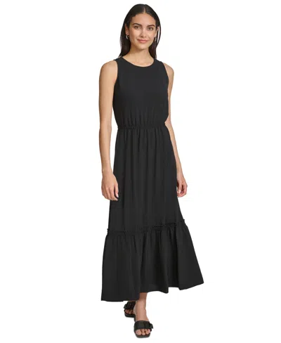 Calvin Klein Women's Cinched-waist Ruffled-hem Maxi Dress In Black