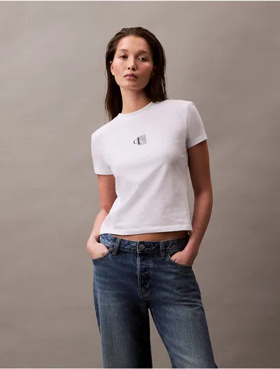 Calvin Klein Women's Monogram Logo Block Crewneck T-shirt In Brilliant White