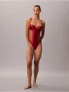 Calvin Klein Women's Ck Black Floral Lace Bodysuit In Red