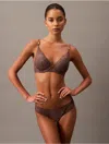 Calvin Klein Women's Ck Black Floral Lace Push Up Plunge Bra In Plum Truffle