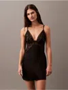 Calvin Klein Women's Ck Black Floral Lace Silk Chemise