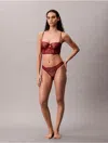 Calvin Klein Women's Ck Black Floral Lace Thong In Brown