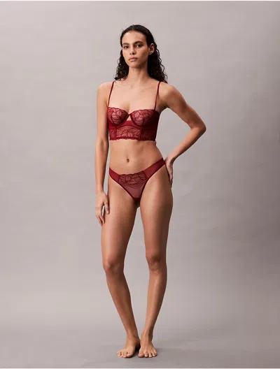 Calvin Klein Women's Ck Black Floral Lace Thong In Brown