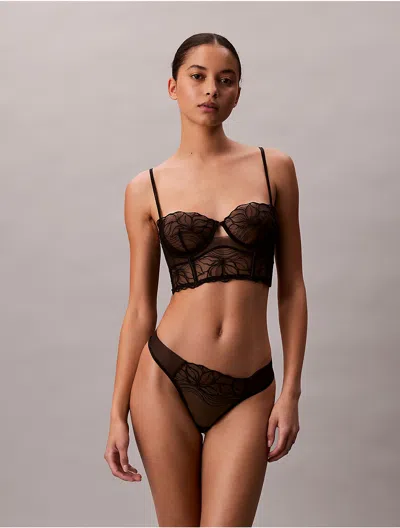 Calvin Klein Women's Ck Black Floral Lace Unlined Balconette Bra