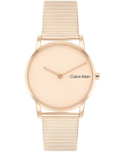 Calvin Klein Women's Ck Feel Carnation Gold-tone Stainless Steel Mesh Watch 30mm In Pink