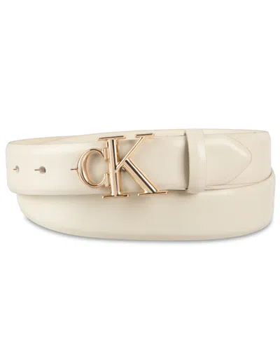 Calvin Klein Women's Ck Monogram Buckle Skinny Belt In White
