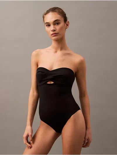Calvin Klein Women's Ck Structured Twist Bandeau Swimsuit In Black
