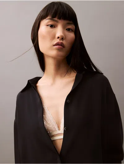 Calvin Klein Women's Classic Button-down Tunic Shirt In Black