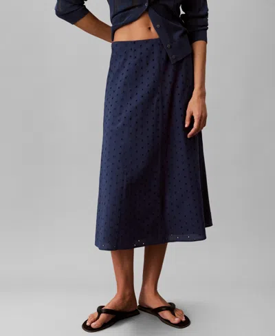 Calvin Klein Women's Broderie Midi Skirt In Blue