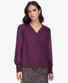 Calvin Klein Womens Polka Dot Chiffon Blouse In Aubergine