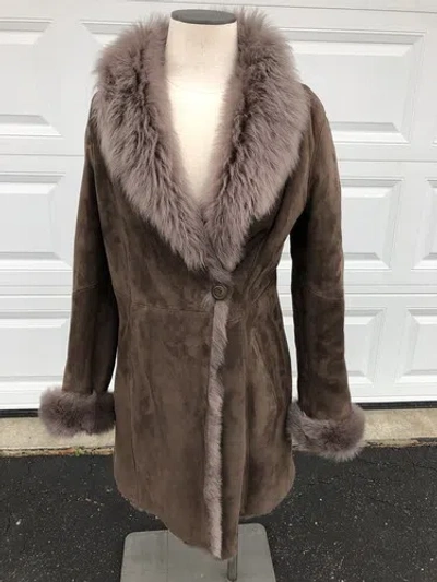 Pre-owned Calvin Klein Women's Coat Brown Size Medium Midi Coat Shearling $2495 M8hjf416
