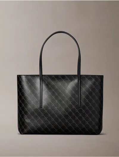 Calvin Klein Women's Coated Monogram Logo Small Tote Bag In Black