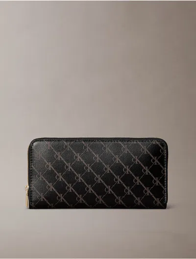 Calvin Klein Women's Coated Monogram Long Zip Wallet In Black