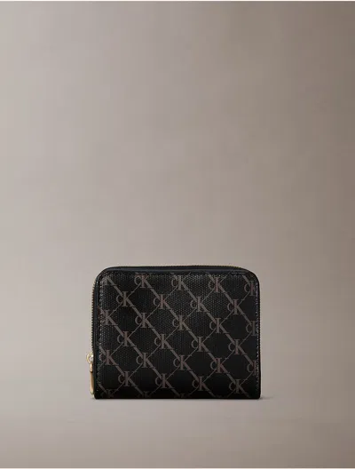 Calvin Klein Women's Coated Monogram Zip Flap Wallet In Black